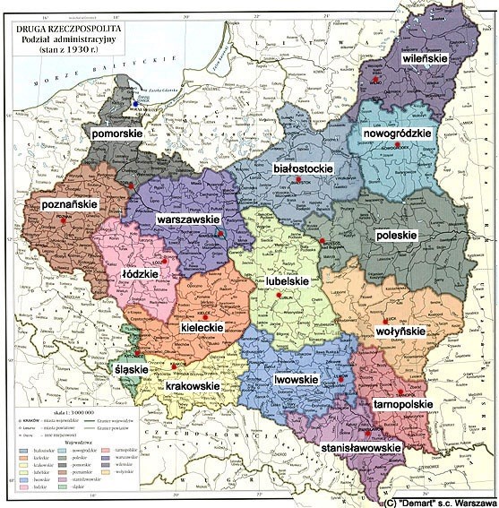Mapa Polski z roku 1930