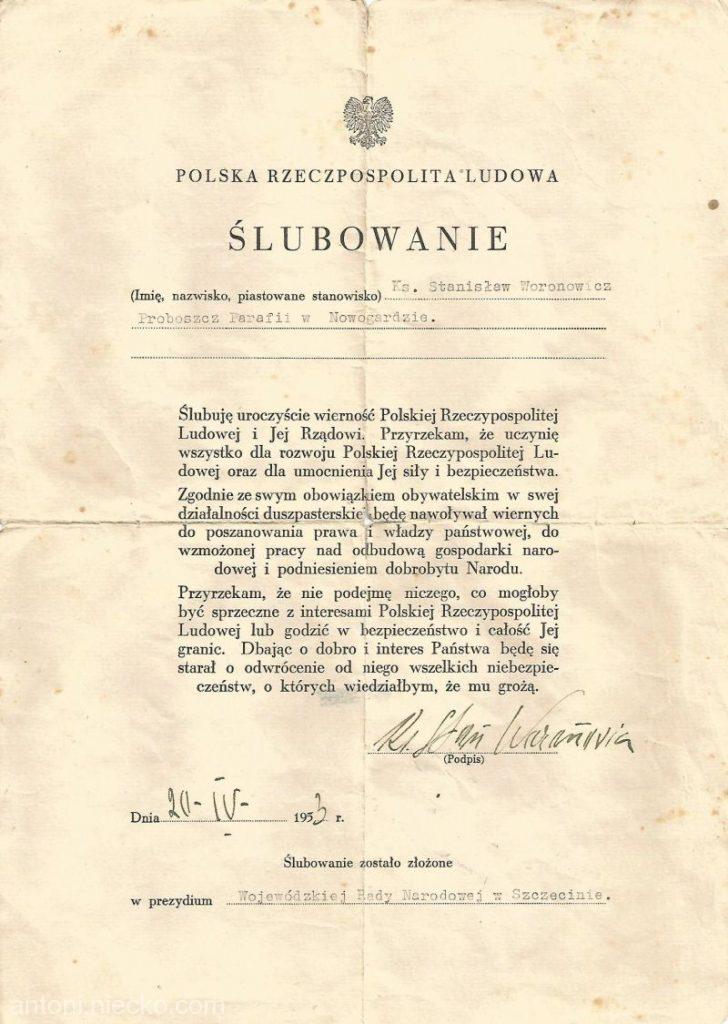 Nowogard 1953r. Akt ślubowania wierności PRL i Rządowi