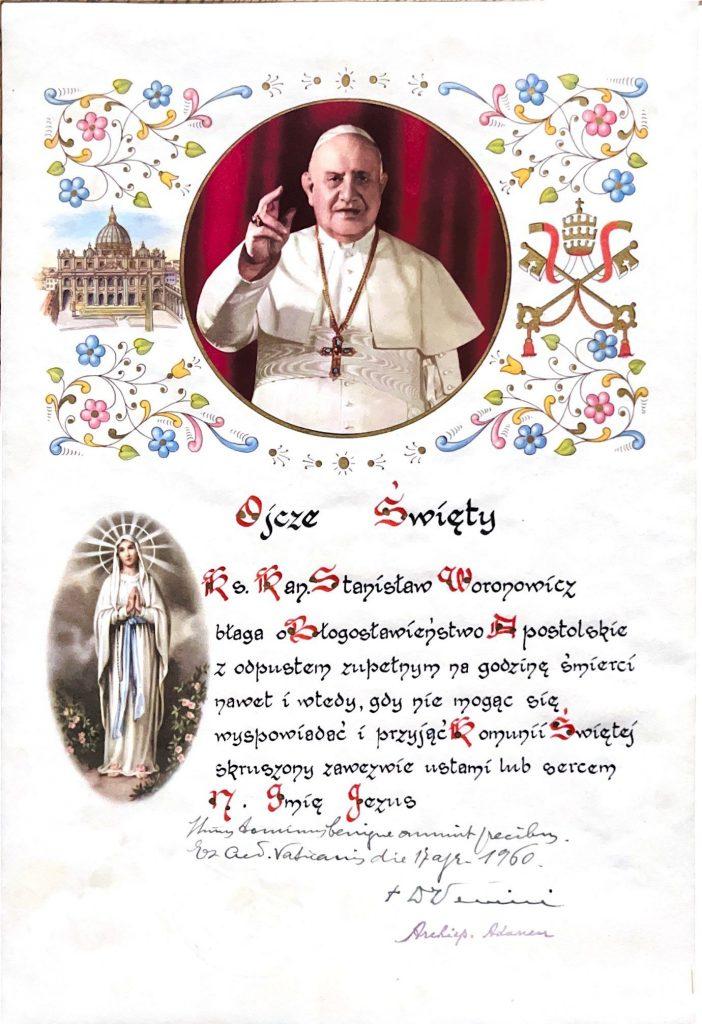 Duszniki Zdrój 1960r. Prośba o Błogosławieństwo Apostolskie Ojca Św. Jana XXIII (niespełna rok przed śmiercią)